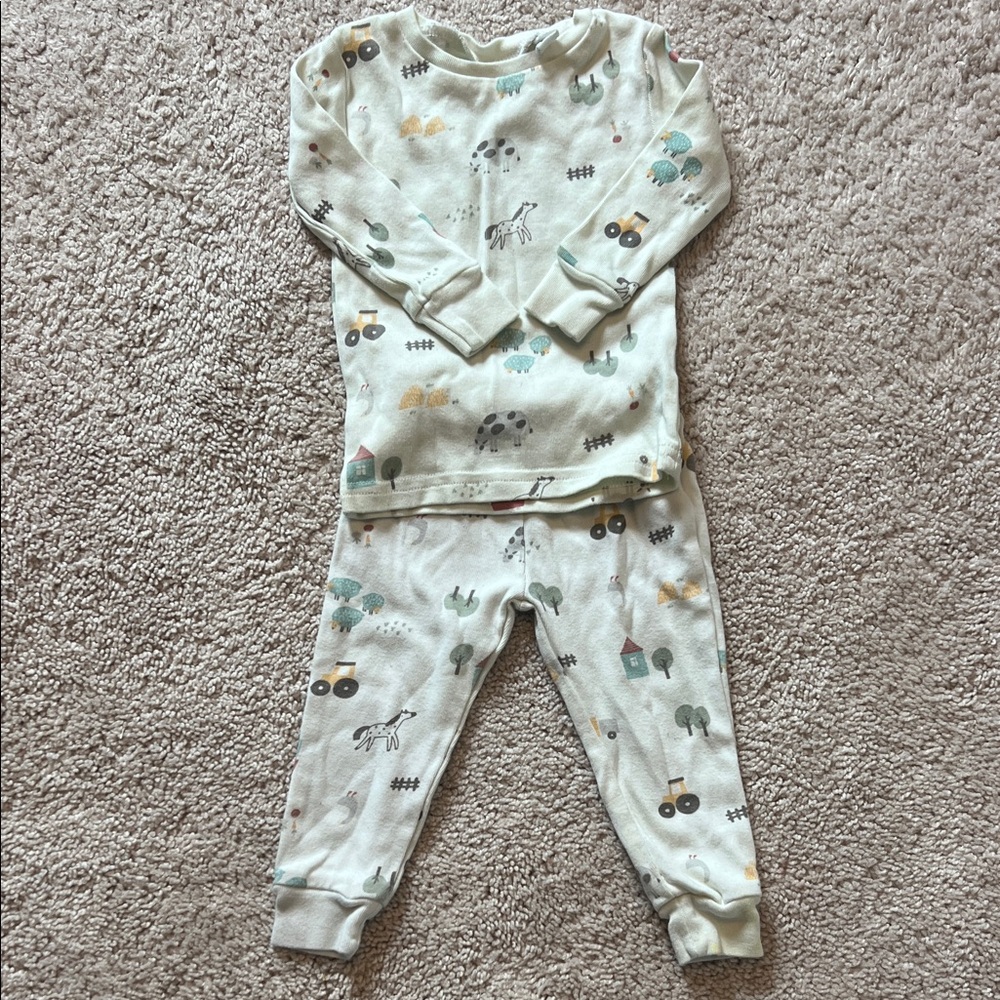 Cozy Mint Multi Kids Pajama Set with Playful Farm Print